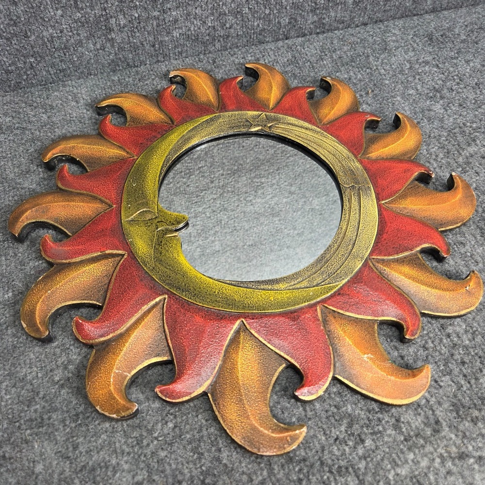 Vintage Crescent Moon Face Sun Mirror Wall Hanging Celestial 90s y2k